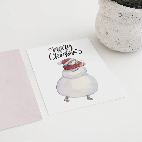 Wall Art Watercolor Cute Snowman Christmas Illustration Print Card Unframed - Picture 4 of 6